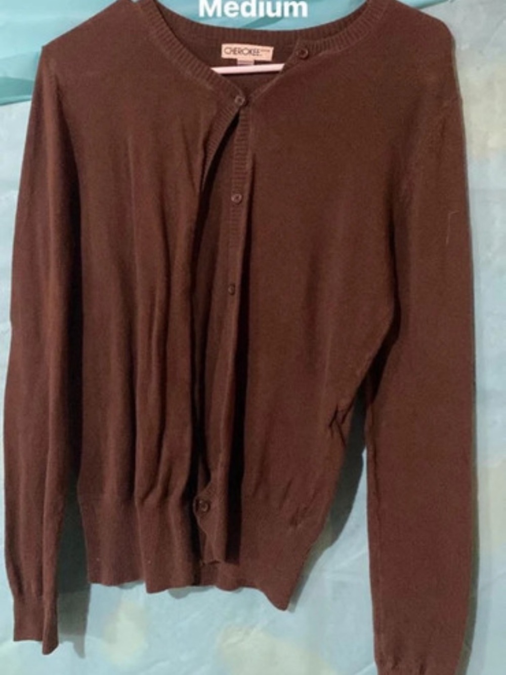 Cherokee women’s Dark Brown Button-Front Crewneck Cardigan